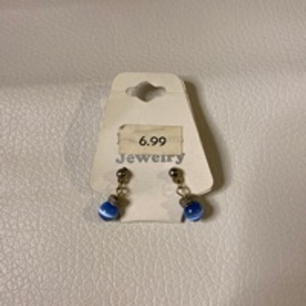 Vintage Blue Circle Sliver Tone 1 Inches Post Women's Earrings